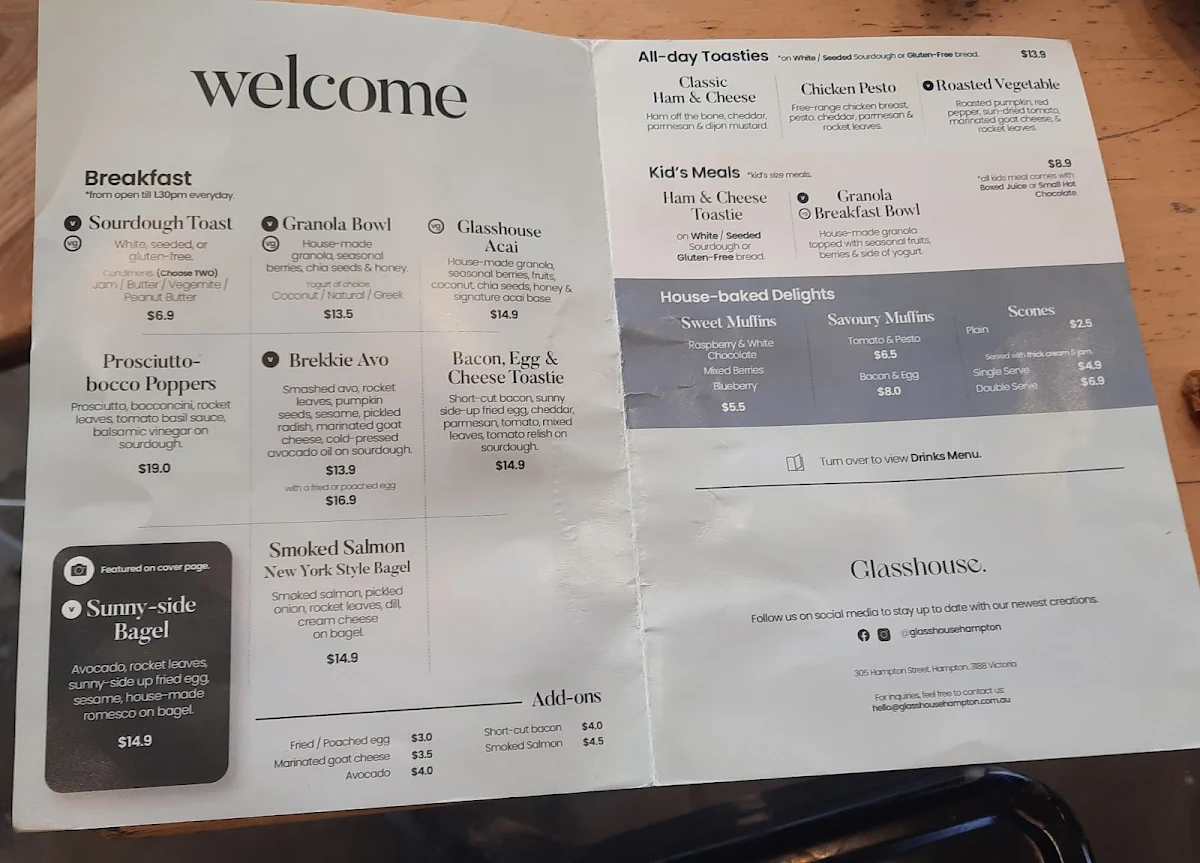 Menu, Glasshouse Hampton