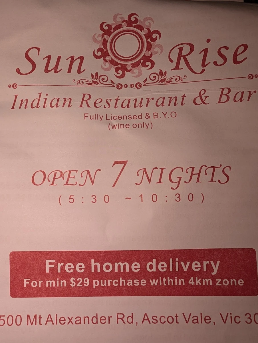 Menu, Sunrise