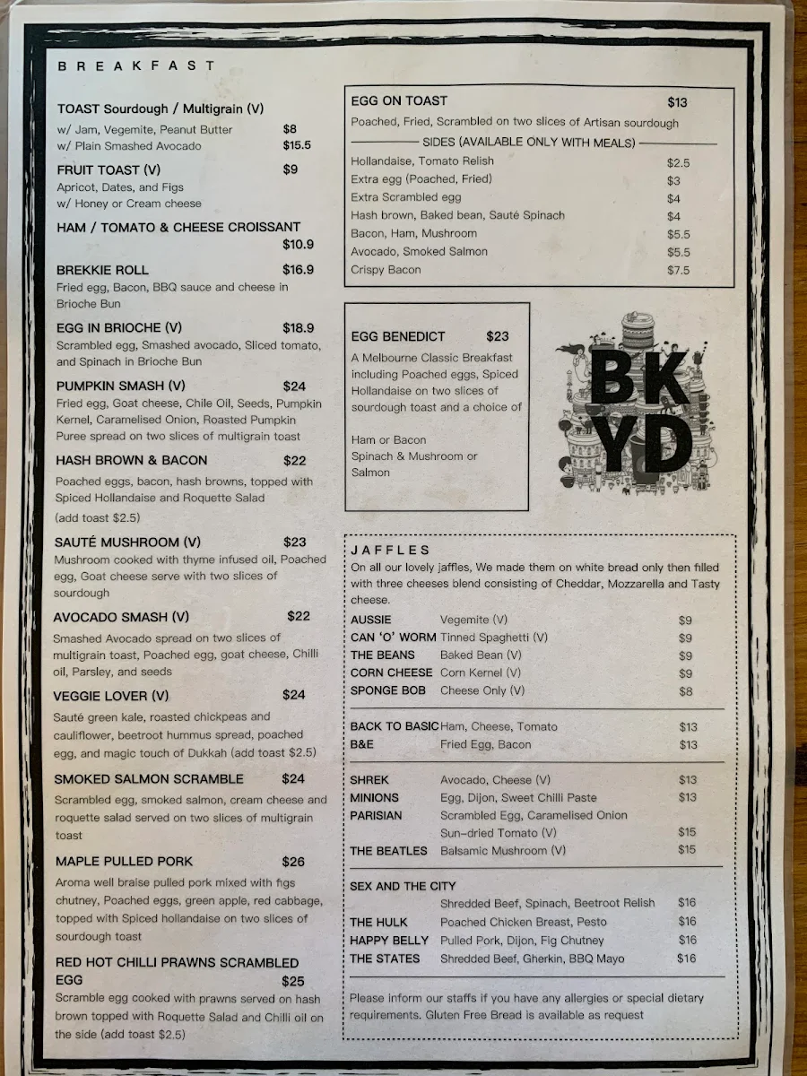 Menu, The Backyard Est 2016