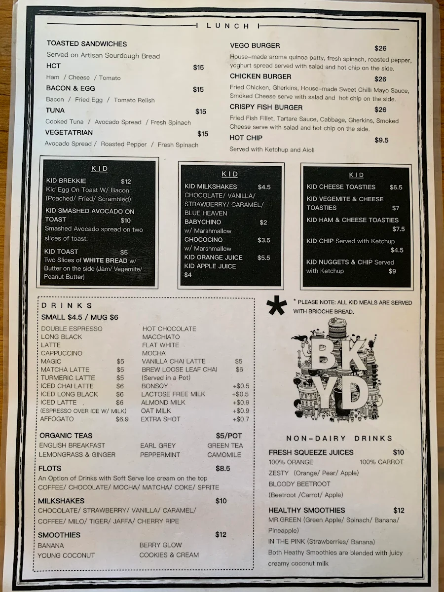 Menu, The Backyard Est 2016