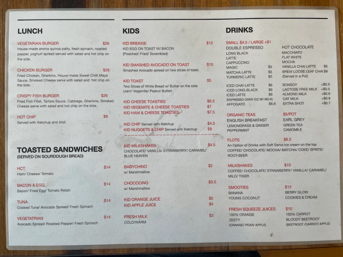 Menu, The Backyard Est 2016