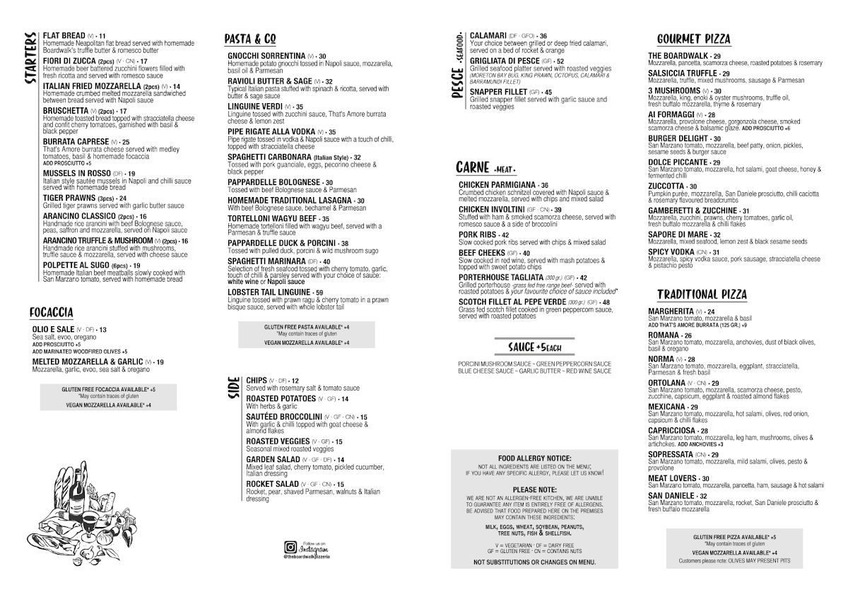 Menu, The Boardwalk Pizzeria