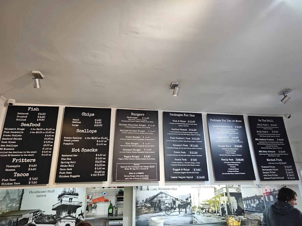 Menu, Heathcote Fish & Chips (NSW)