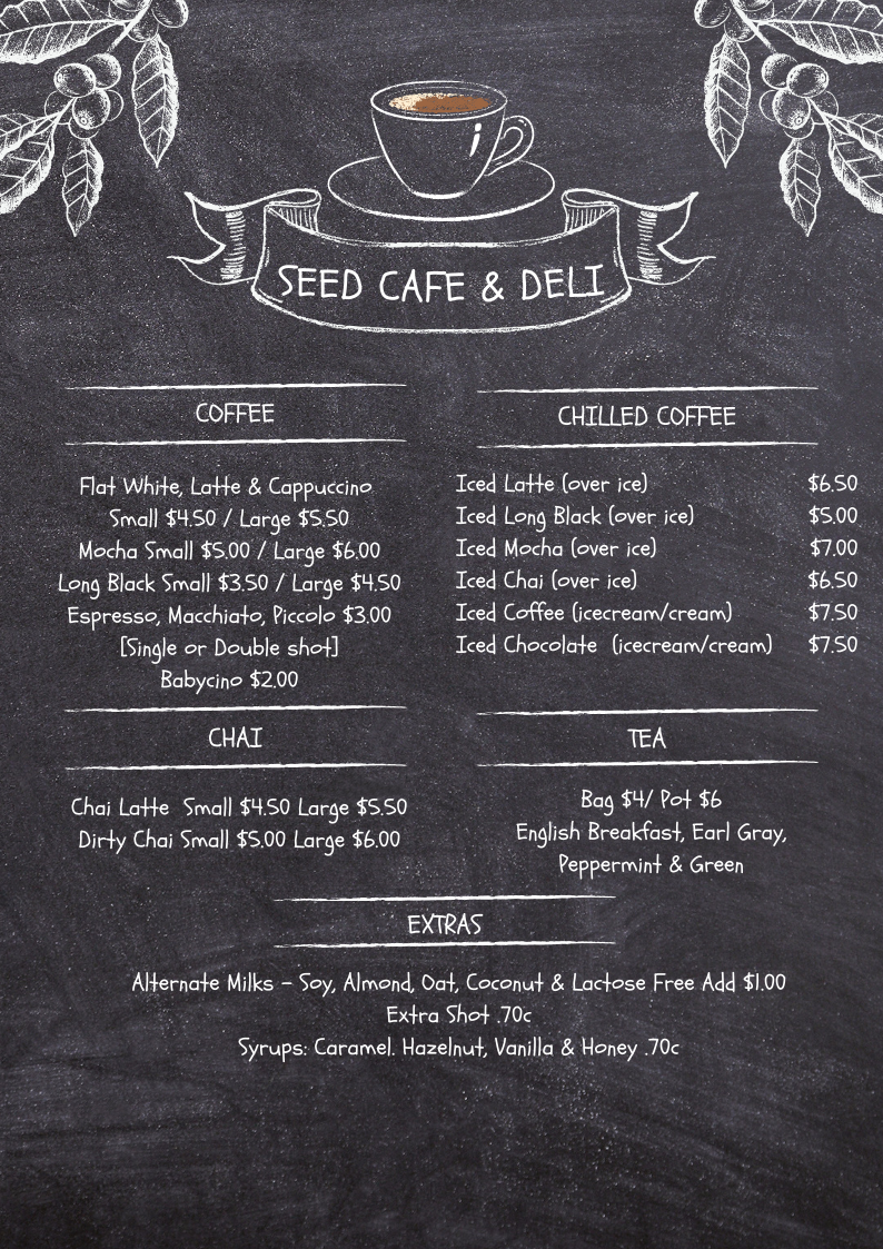 Menu, Seed Cafe & Deli