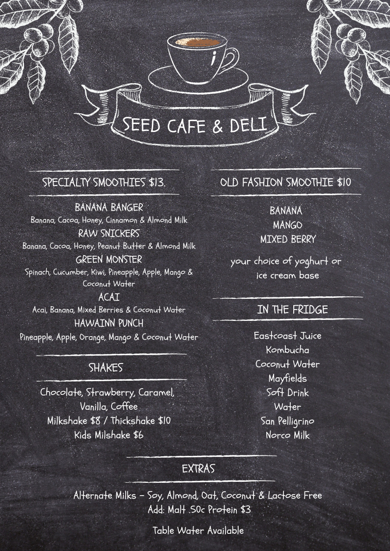Menu, Seed Cafe & Deli