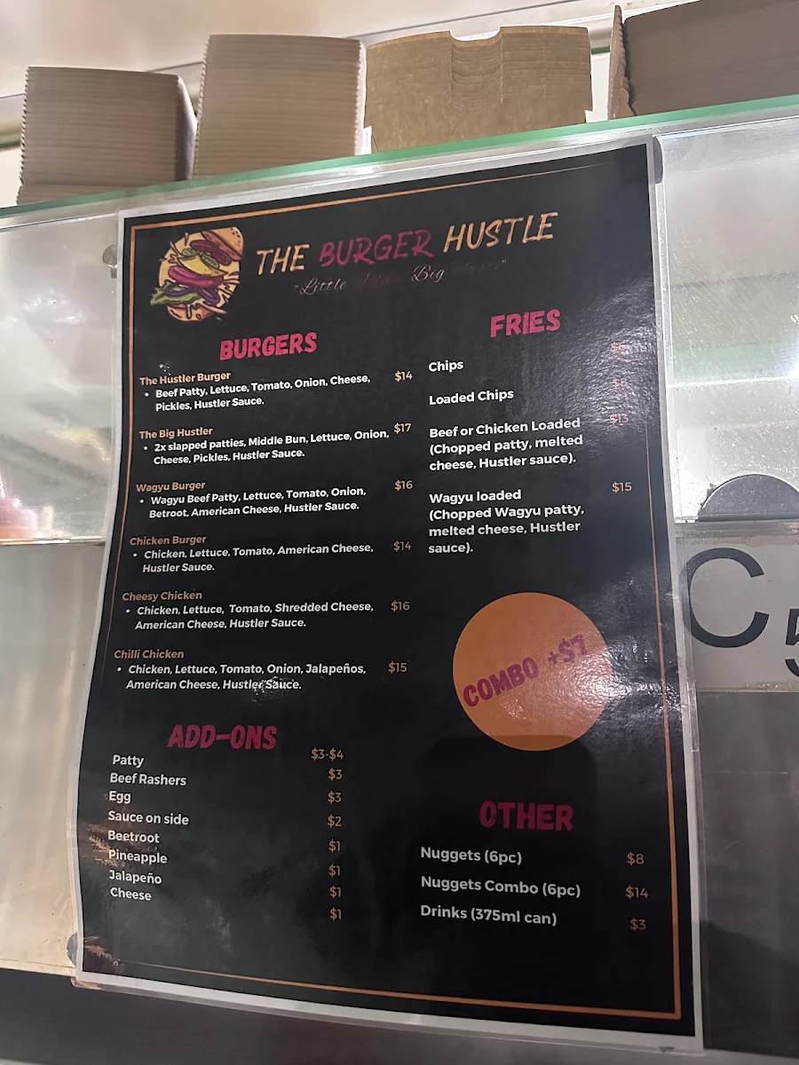 Menu, The Burger Hustle