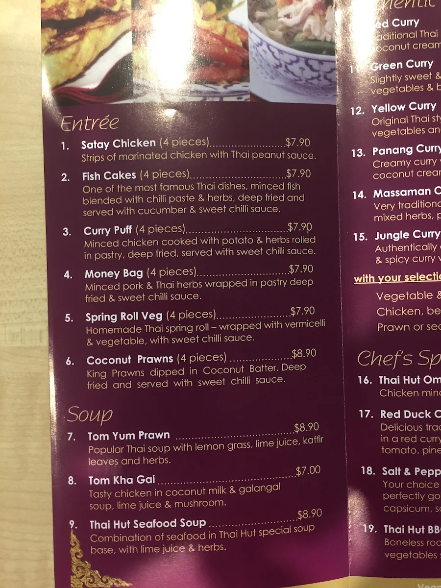 Menu, Thai Hut