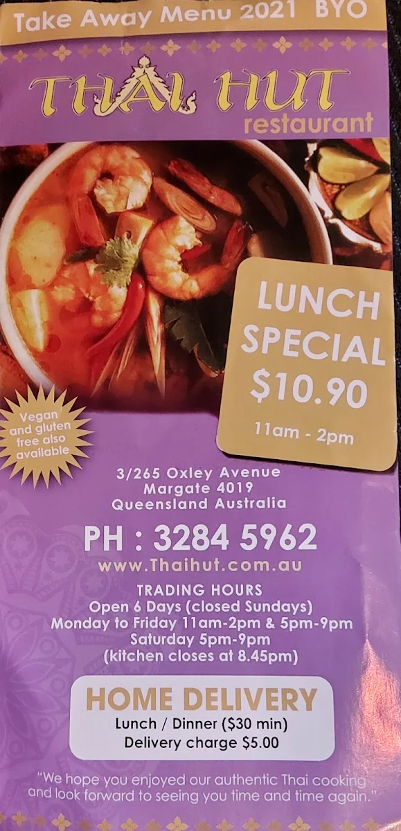 Menu, Thai Hut
