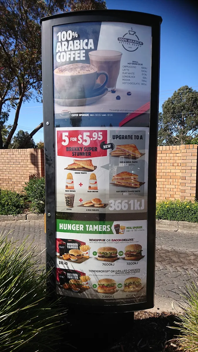 Menu, Hungry Jack's Burgers Gawler