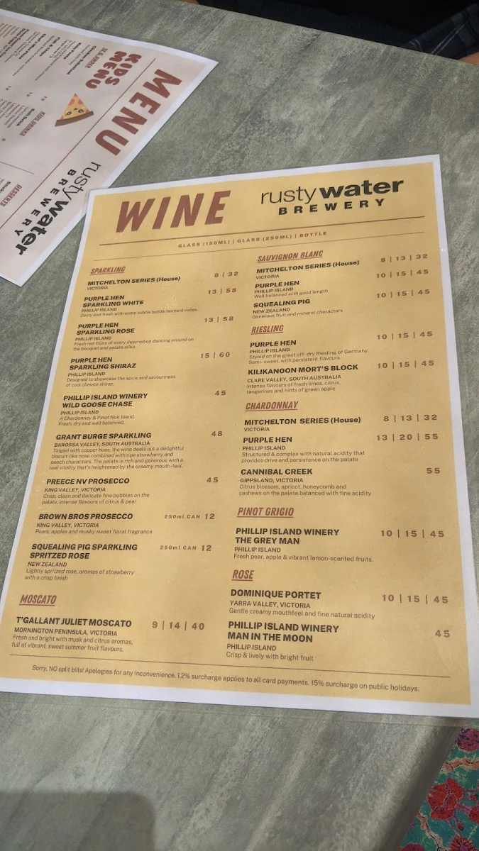 Menu, Phillip Island Brewing Co