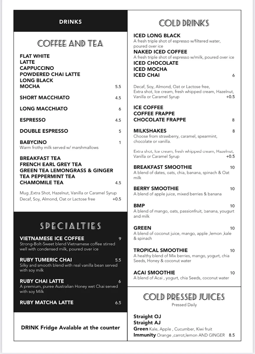 Menu, Urban Grind on Royal