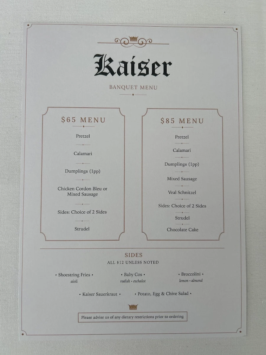 Menu, Kaiser Stubn