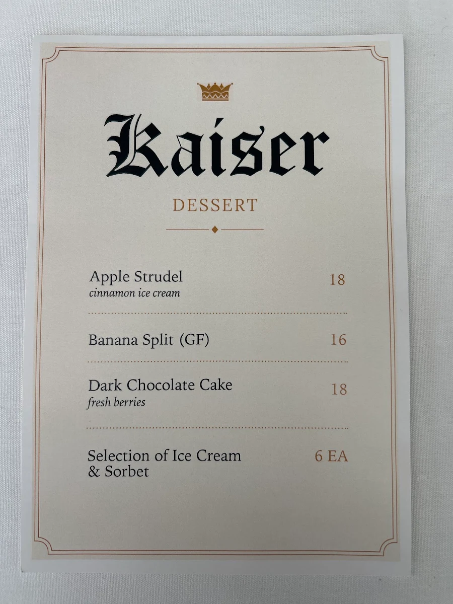 Menu, Kaiser Stubn