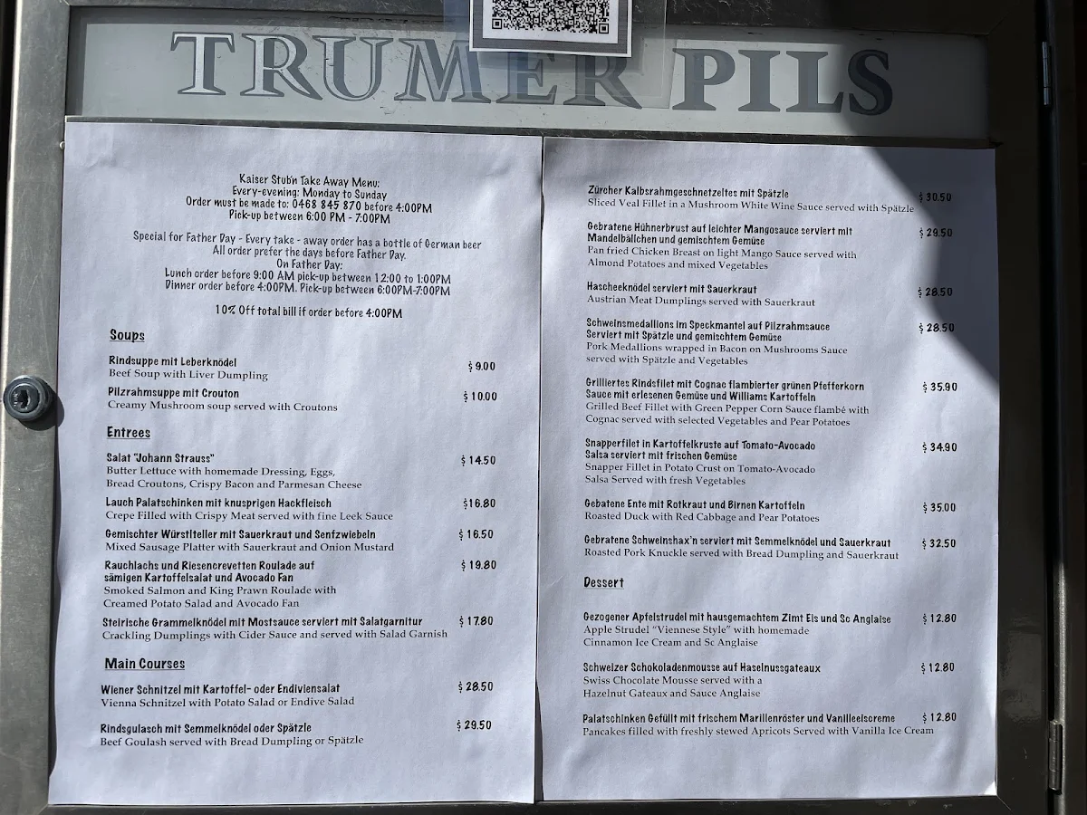 Menu, Kaiser Stubn