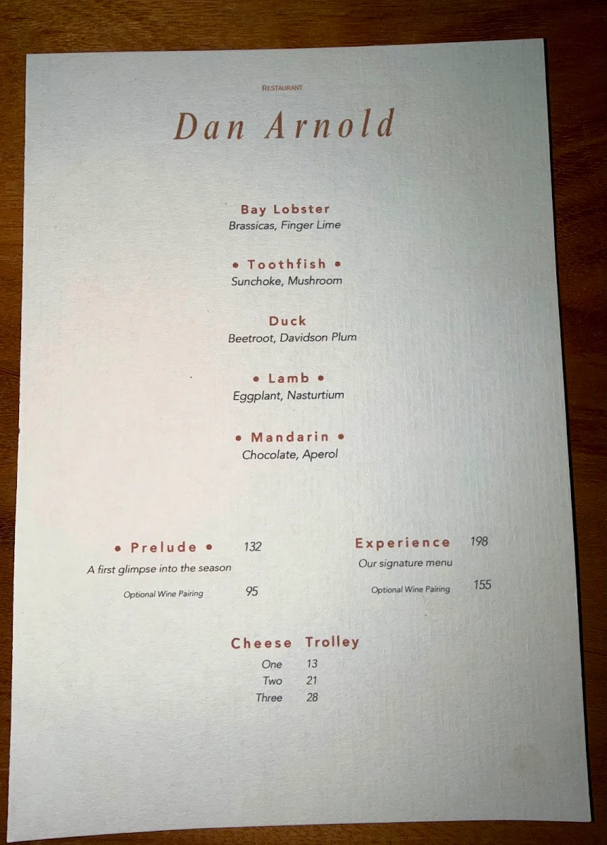 Menu, Restaurant Dan Arnold