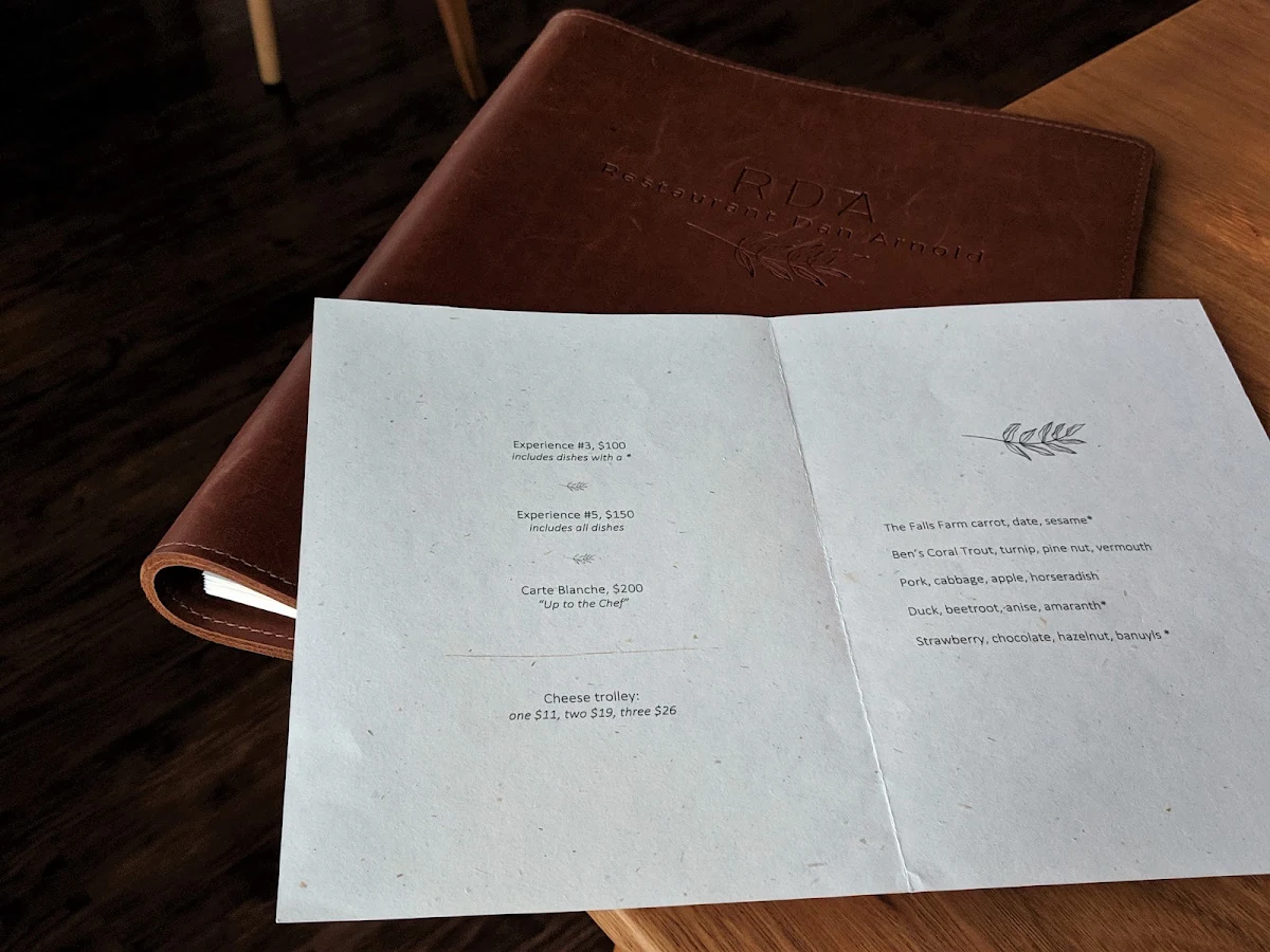 Menu, Restaurant Dan Arnold