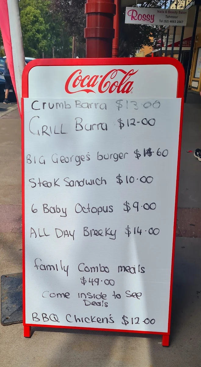 Menu, Georges seafood takeaway