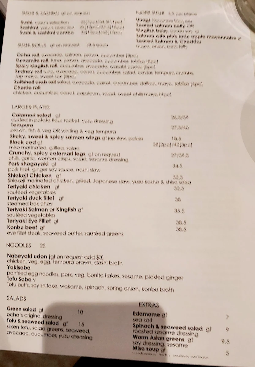 Menu, Ocha