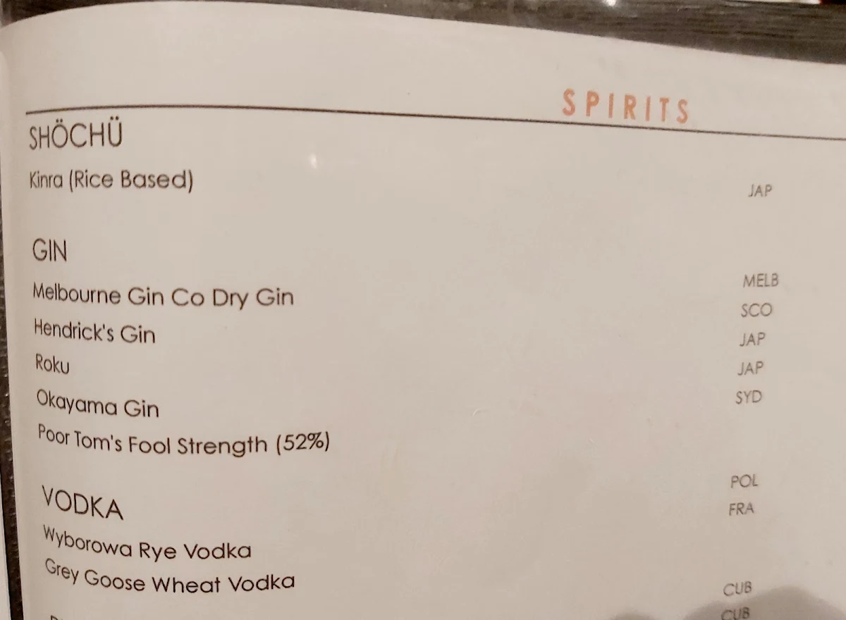Menu, Ocha