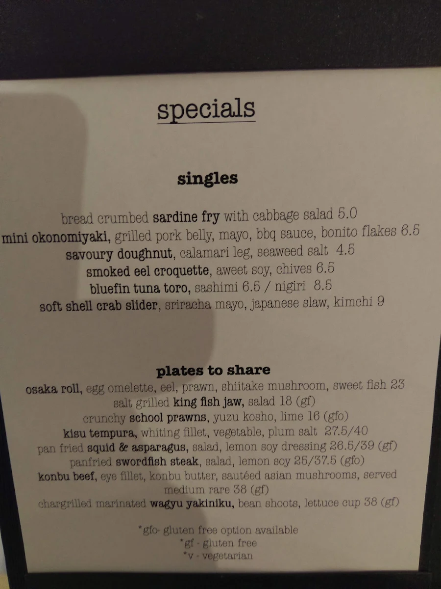 Menu, Ocha