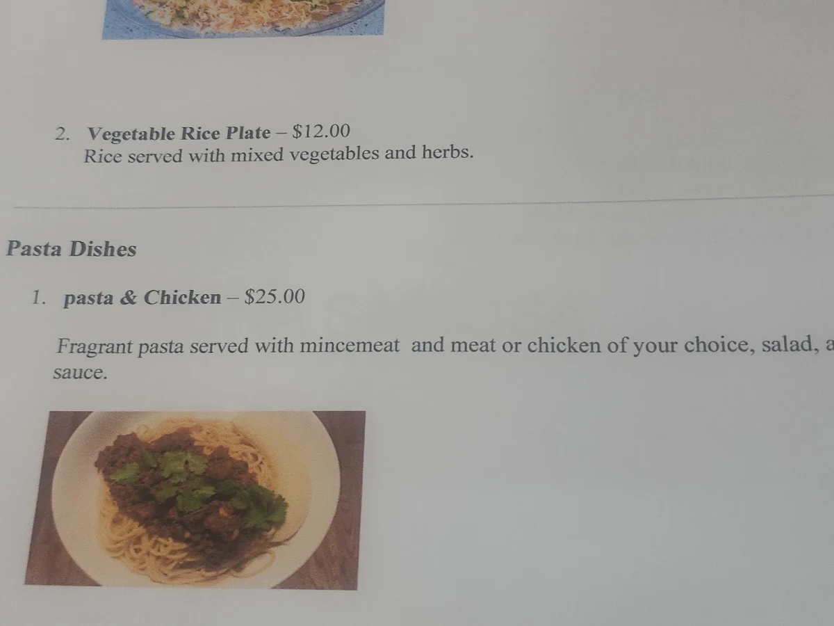 Menu, Barwaqo Restaurant