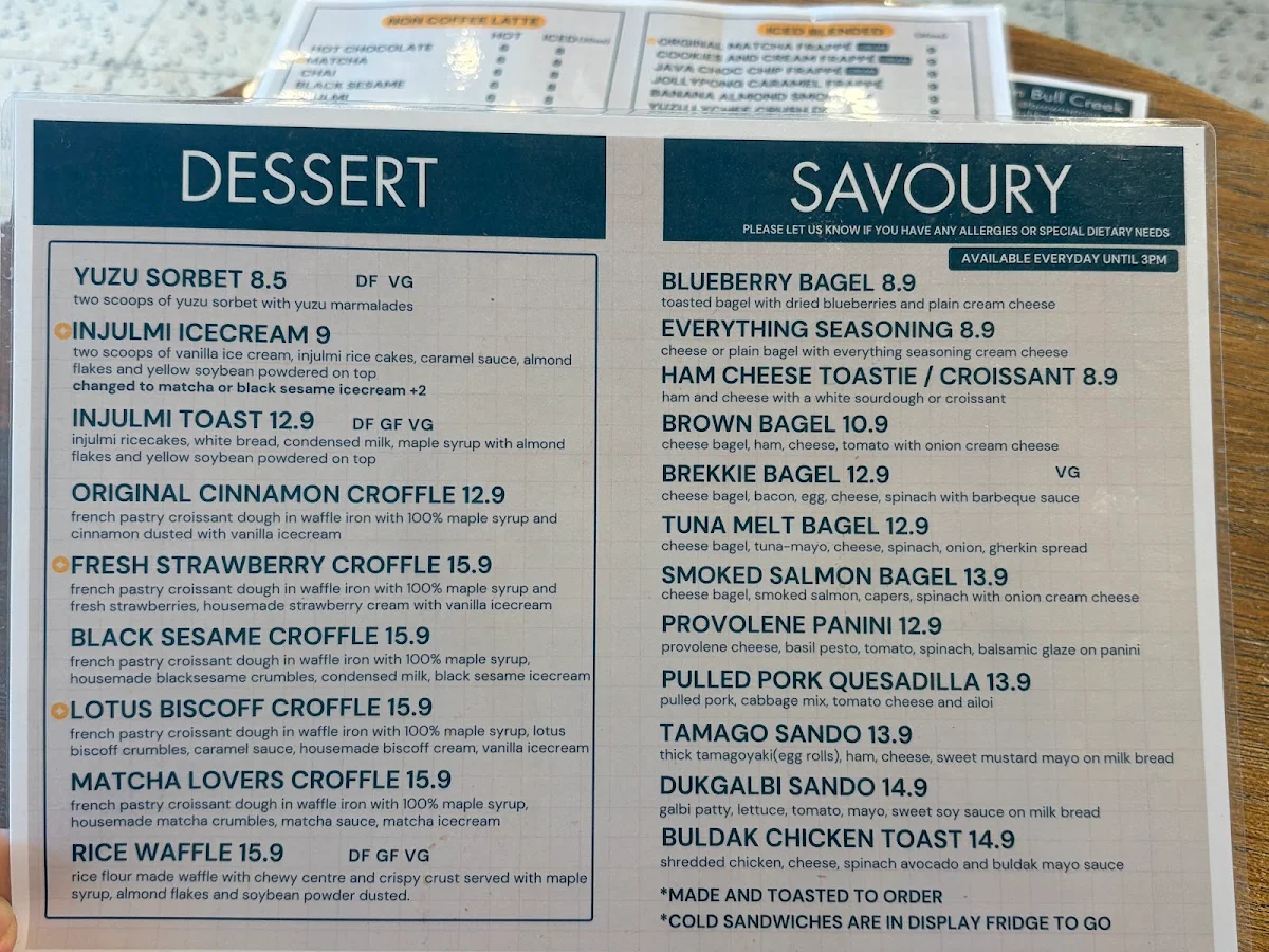 Menu, Brown Spoon Bull Creek