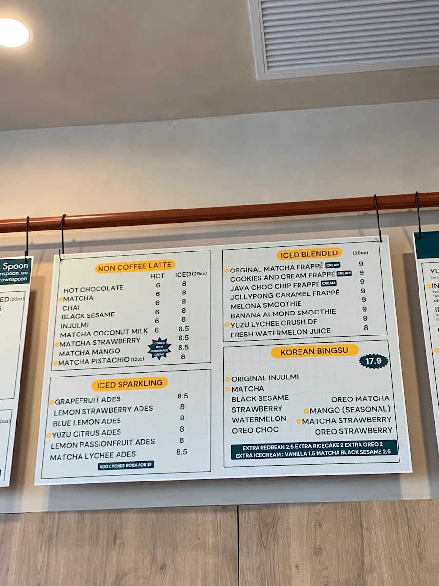 Menu, Brown Spoon Bull Creek