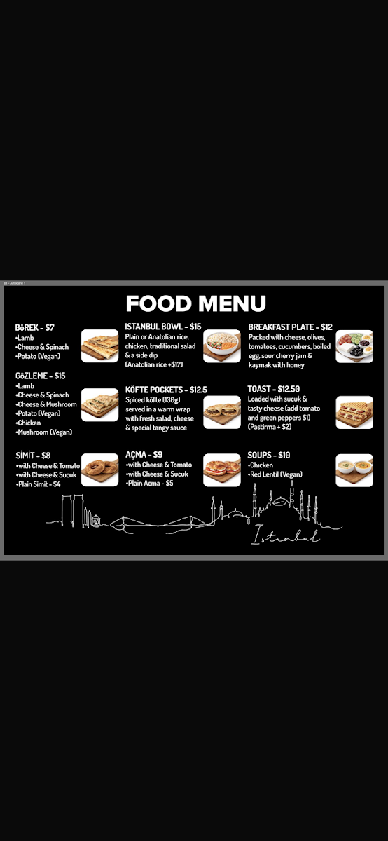 Menu, Istanbul Bakehouse