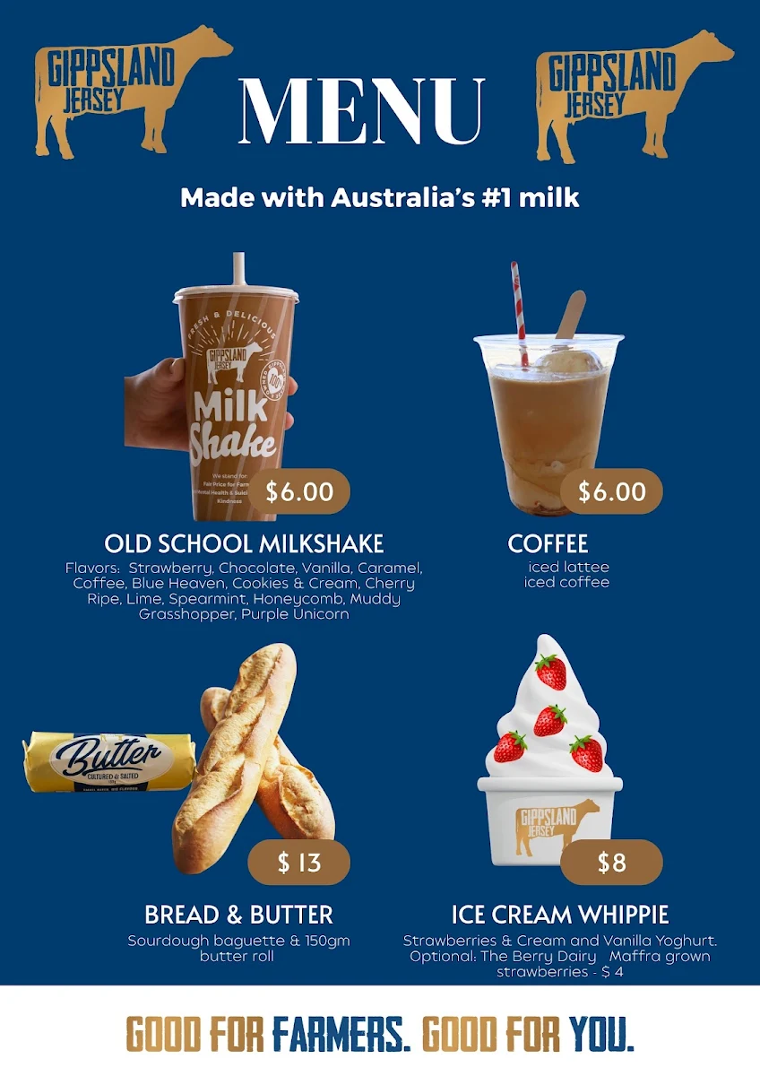Menu, Gippsland Jersey Factory Outlet & Cafe
