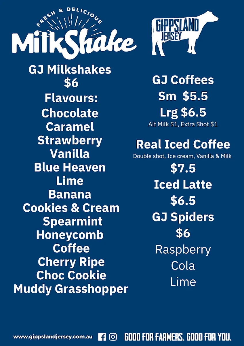 Menu, Gippsland Jersey Factory Outlet & Cafe