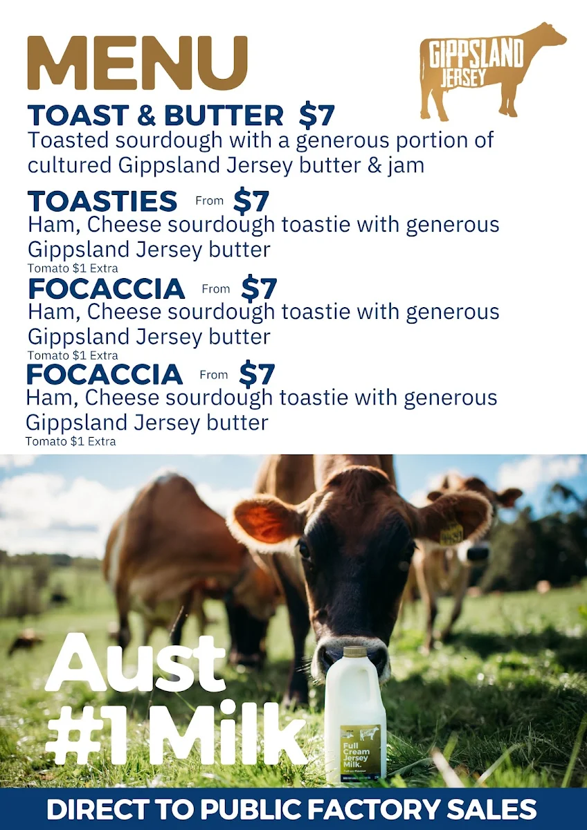 Menu, Gippsland Jersey Factory Outlet & Cafe