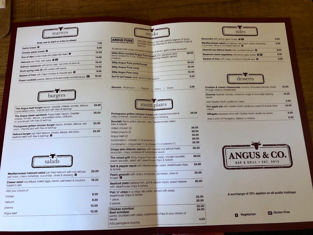 Menu, Angus & Co. Port Pirie