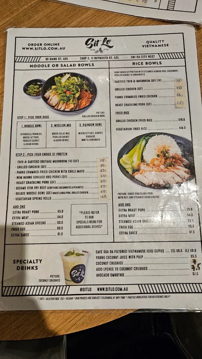 Menu, Sit Lo