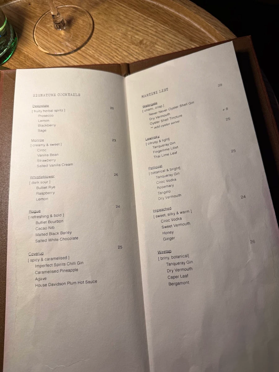 Menu, The Nixon Room