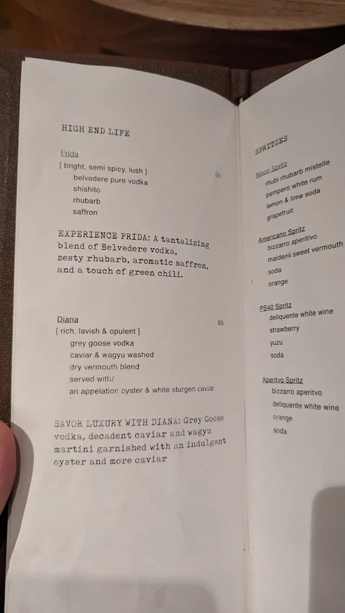 Menu, The Nixon Room