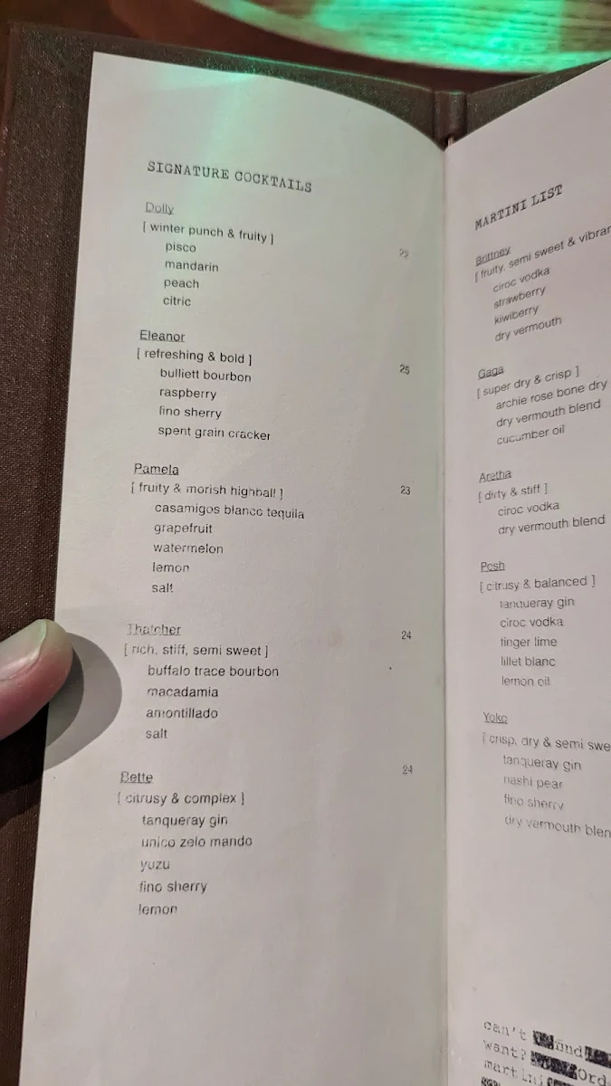 Menu, The Nixon Room
