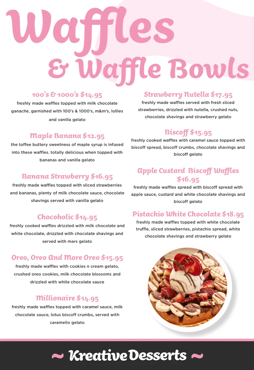 Menu, Kreative Desserts Townsville City
