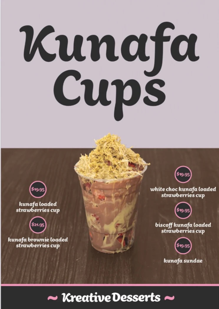 Menu, Kreative Desserts Townsville City