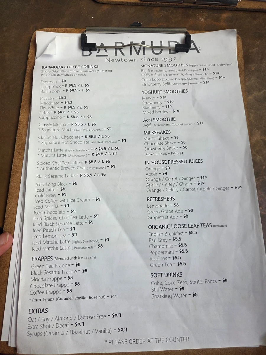 Menu, Barmuda