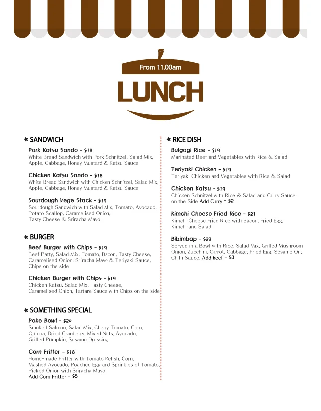 Menu, Barmuda