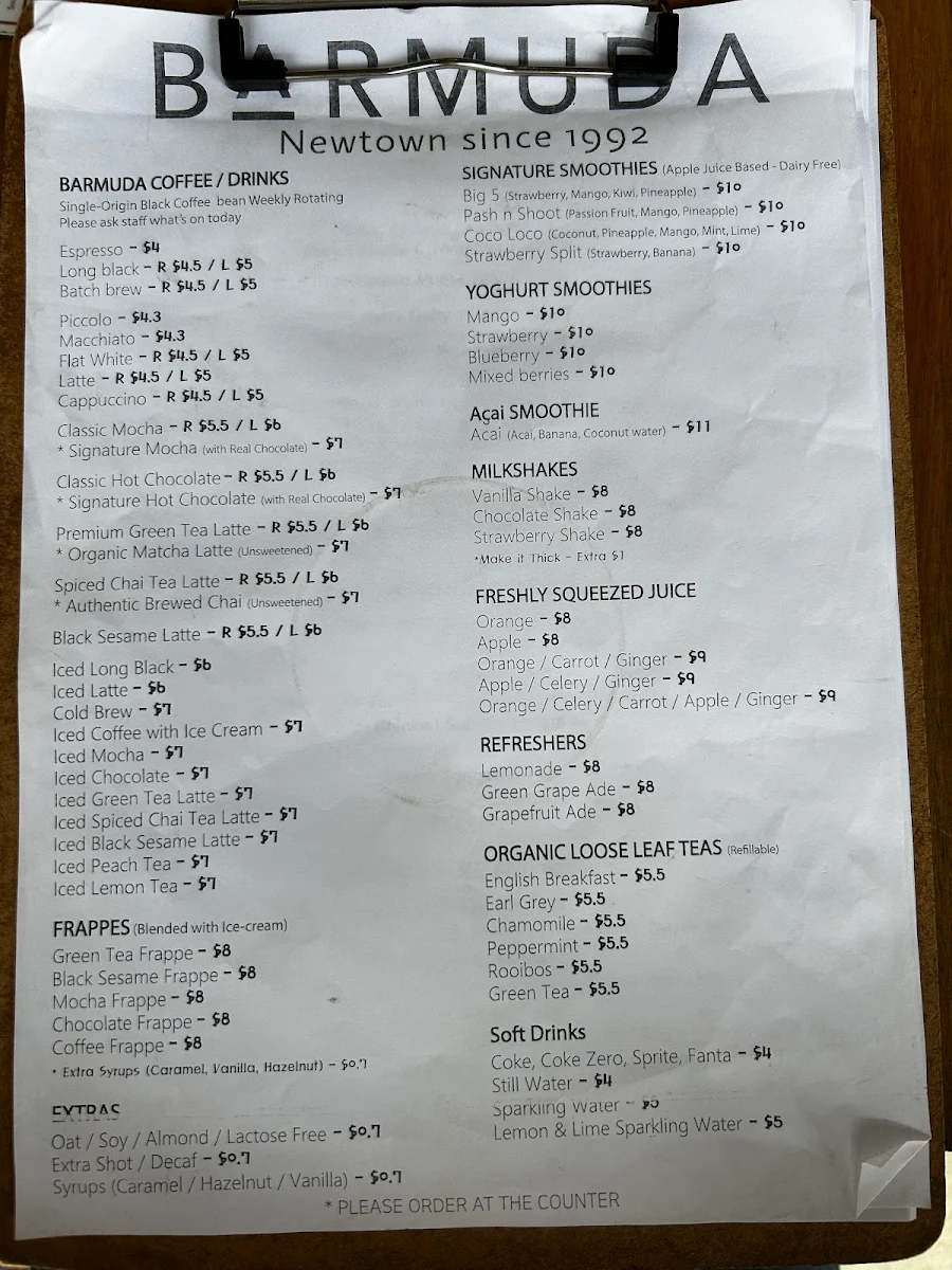 Menu, Barmuda