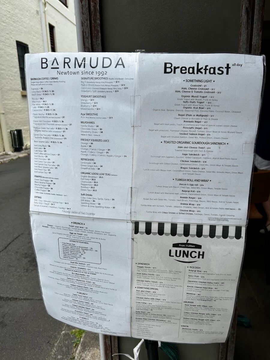 Menu, Barmuda
