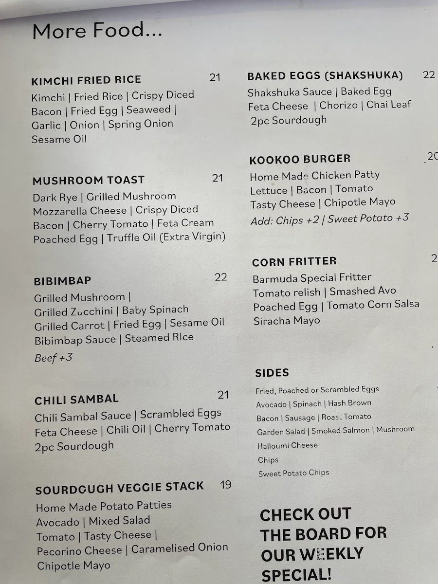 Menu, Barmuda