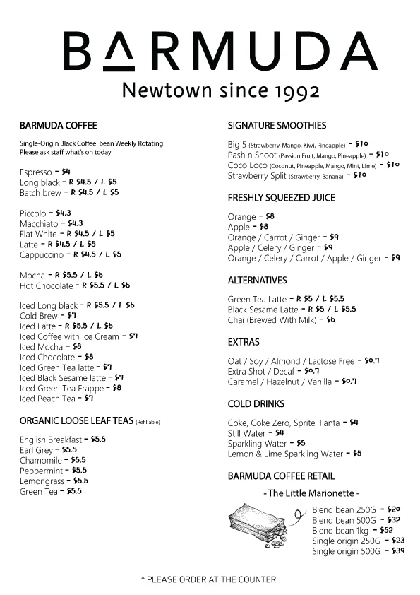Menu, Barmuda