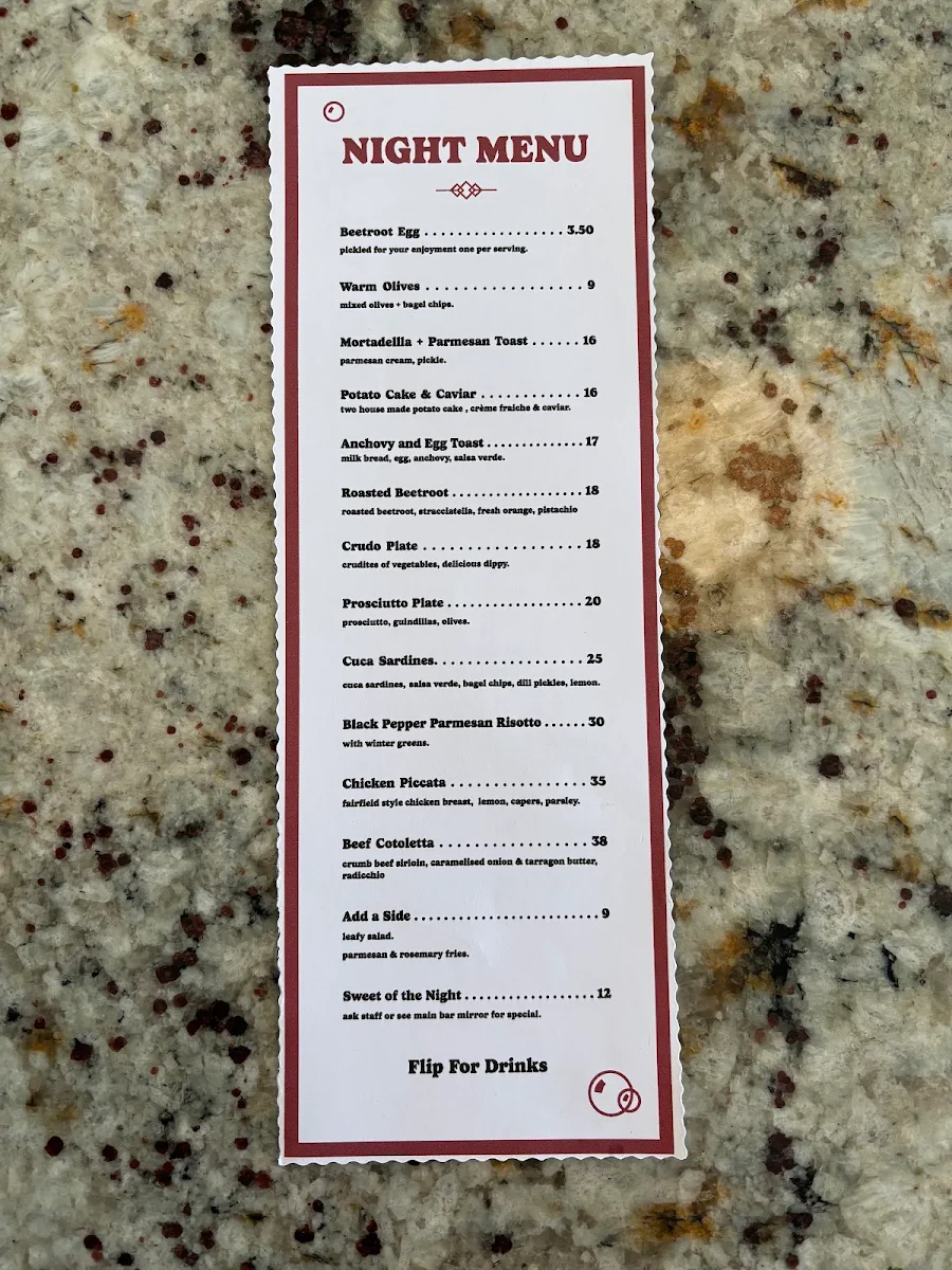 Menu, Westside Laundry