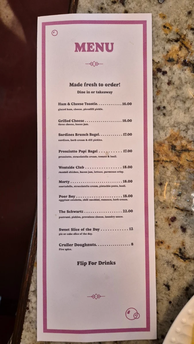 Menu, Westside Laundry