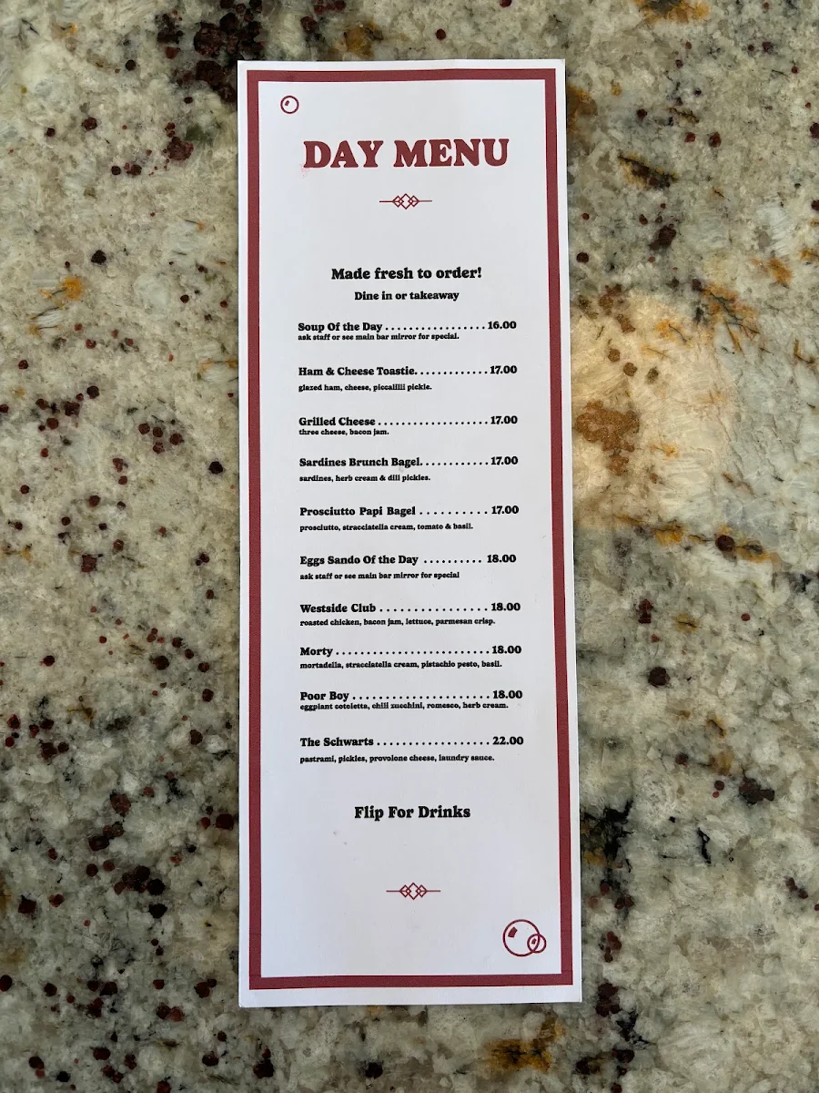 Menu, Westside Laundry
