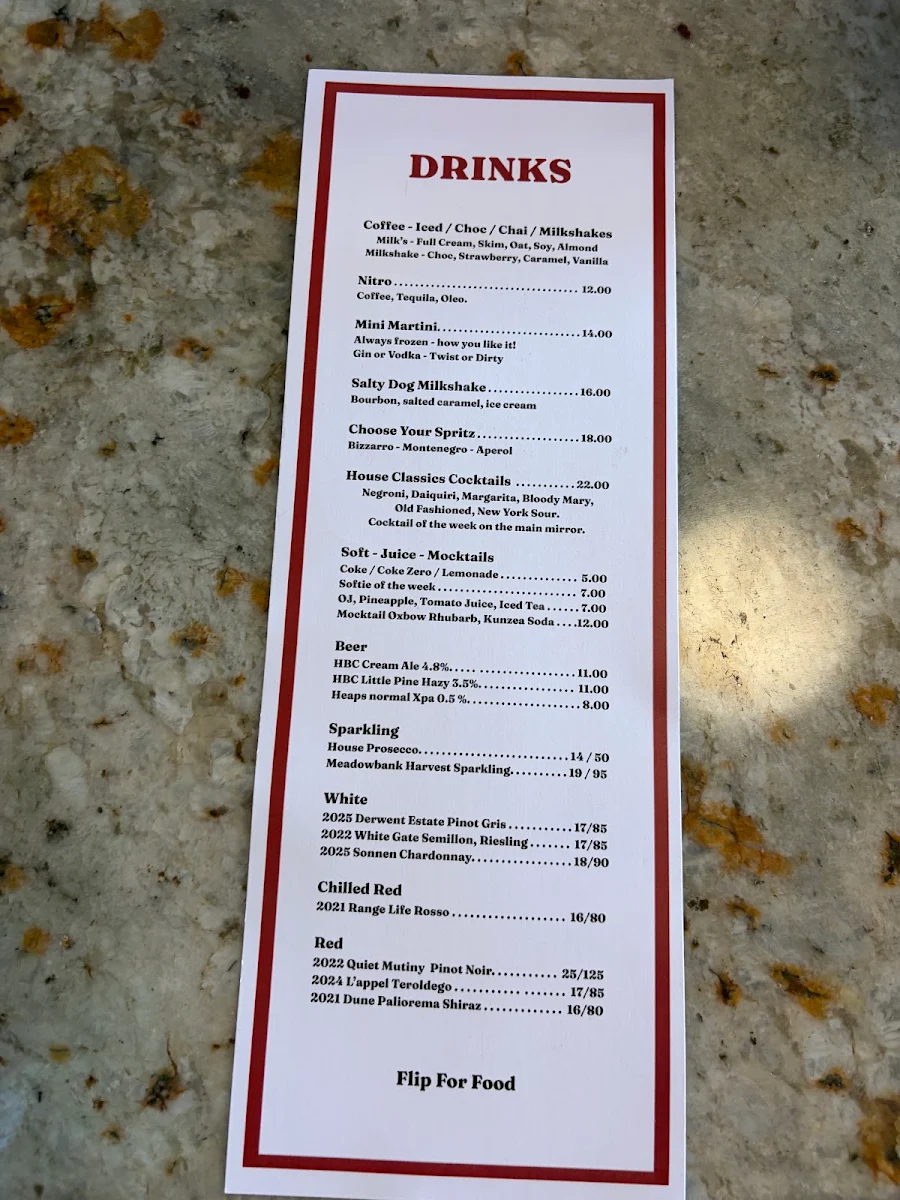 Menu, Westside Laundry