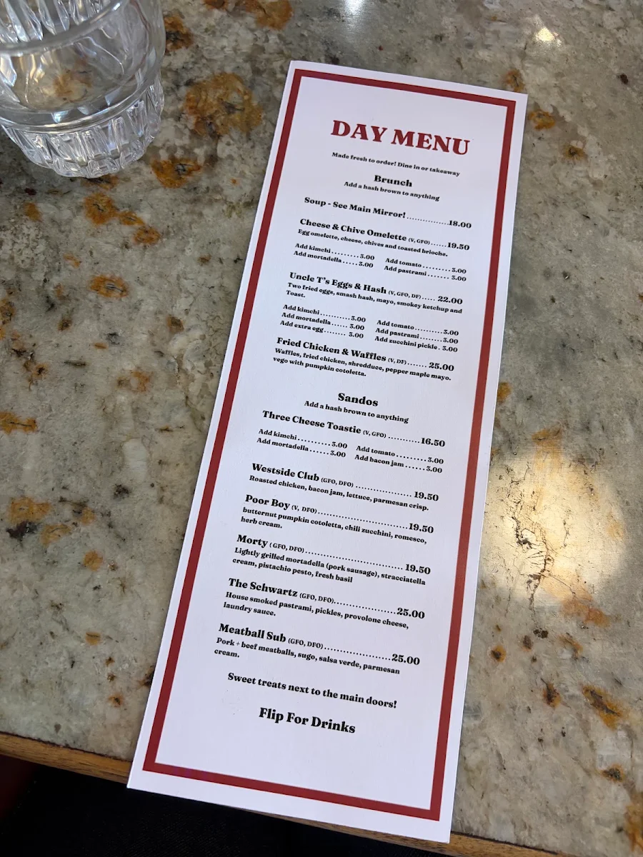 Menu, Westside Laundry