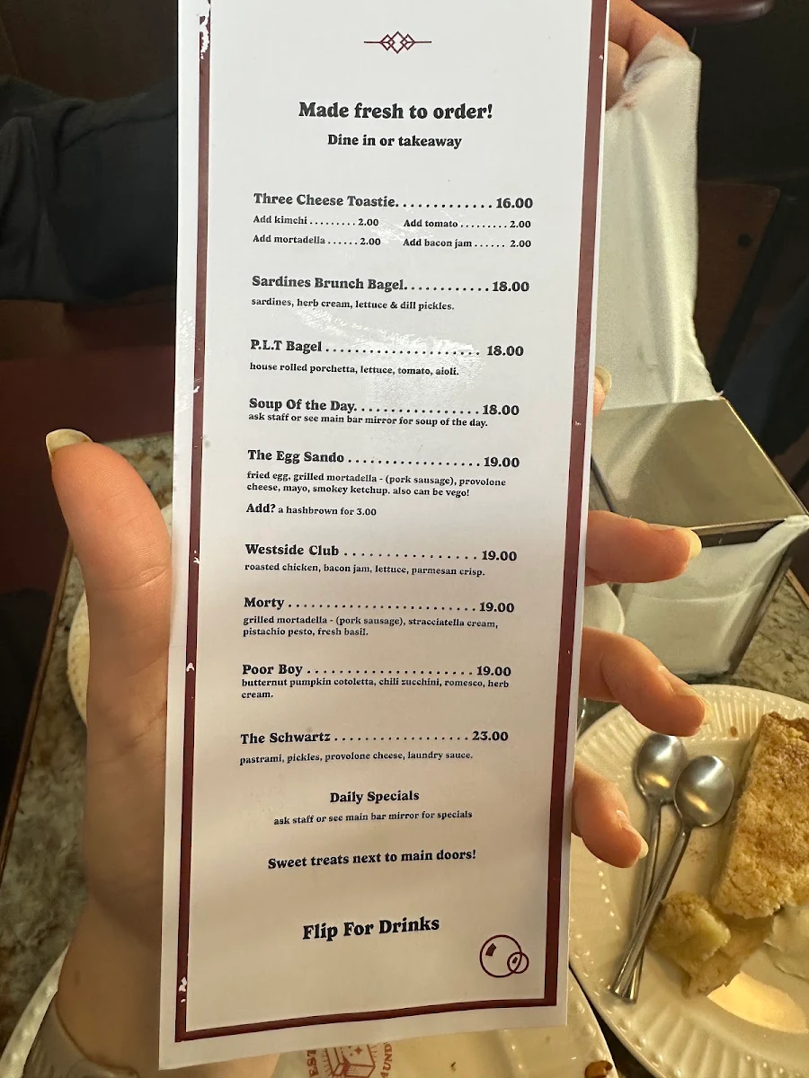 Menu, Westside Laundry